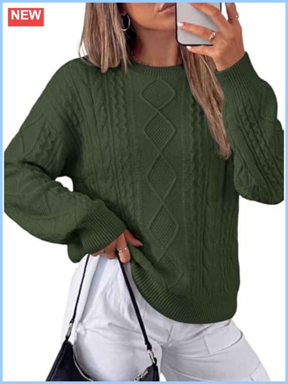 Cable Knit Crewneck Pullover Sweater Long Sleeve